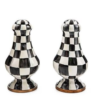 MACKENZIE CHILDS Courtly Check Enamel Large Salt & Pepper Shakers Set