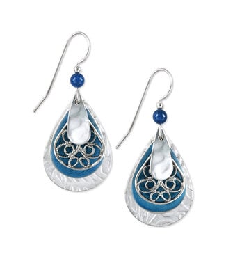 SILVER FOREST Surgical Steel Layered Silver Blue Teardrop Filigree Earrings