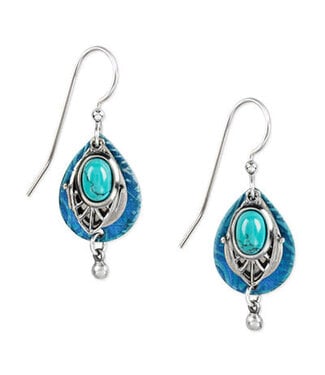 SILVER FOREST Silver  Teal Filigree Teardrop Earrings