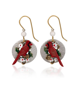 SILVER FOREST Red Cardinal with Flowers Drop Earrings