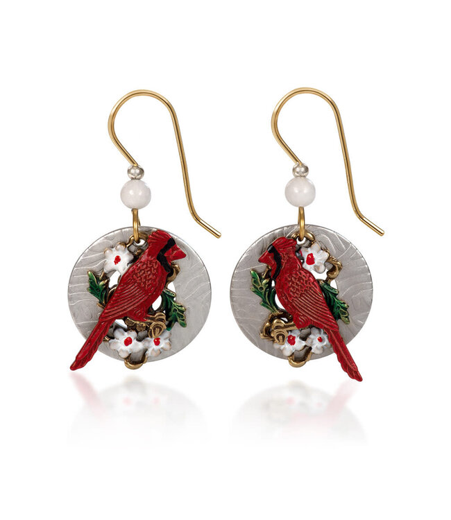 SILVER FOREST Red Cardinal with Flowers Drop Earrings