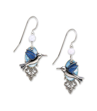 SILVER FOREST Blue Hummingbird on Cloud Earrings
