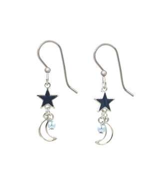 SILVER FOREST Star and Moon Pearlescent Druzy Gemstone Earrings