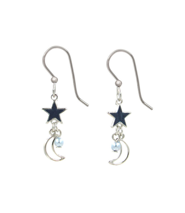 SILVER FOREST Star and Moon Pearlescent Druzy Gemstone Earrings