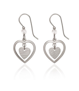 SILVER FOREST Silver Heart in Open Heart Earrings