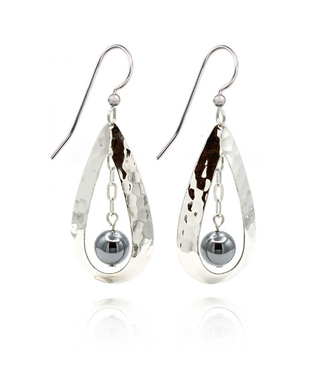 SILVER FOREST Silver Contemporary Teardrop & Bead Earrings