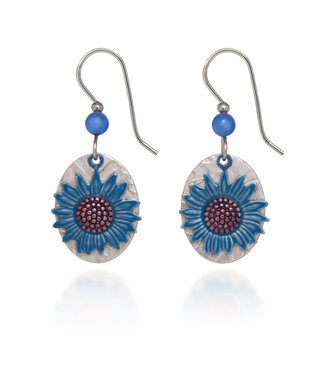 SILVER FOREST Silver Cornflower on Oval Earrings