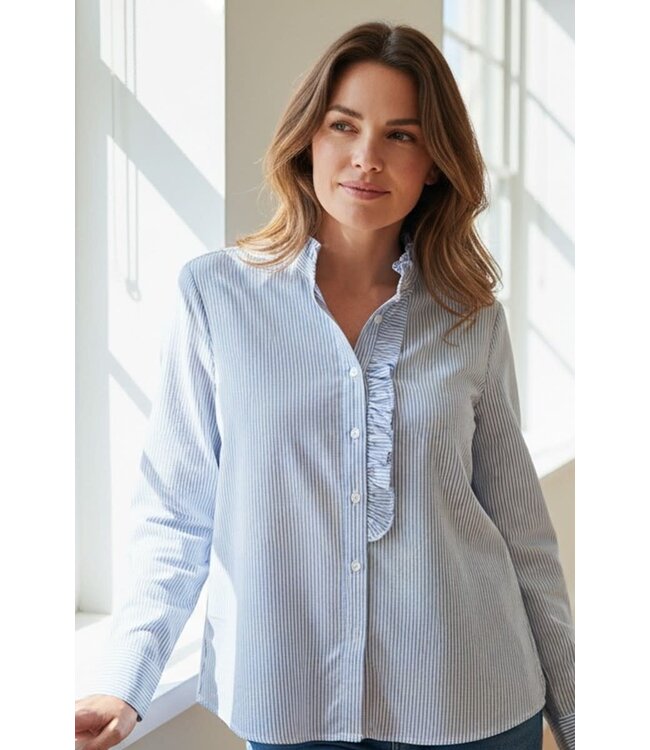 Madison Frill Neck Pinstriped Shirt
