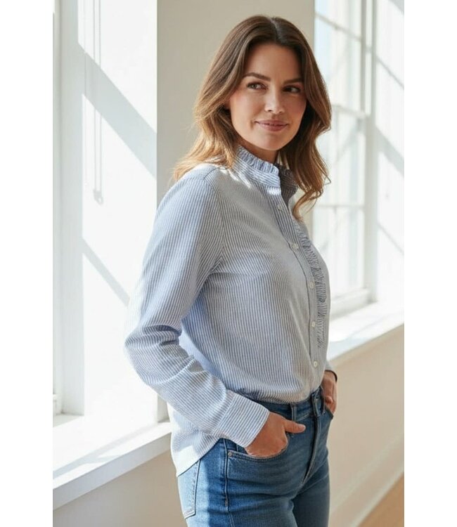 Madison Frill Neck Pinstriped Shirt
