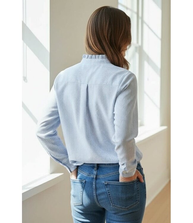 Madison Frill Neck Pinstriped Shirt