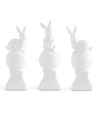 White Ceramic Finial Bunnies on Top - Sold Individually