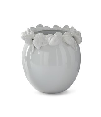 11.75 Inch White Ceramic Lemon Rim Vase