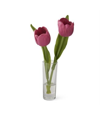 8.5 Inch Real Touch Double Tulip Premade in Glass Vase w/Faux