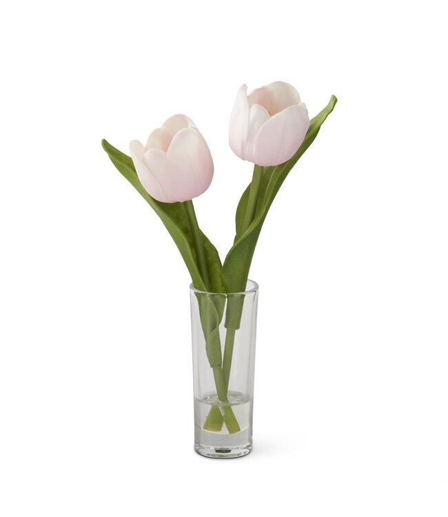8.5 Inch Real Touch Double Tulip Premade in Glass Vase w/Faux