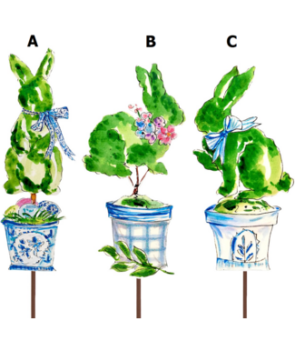 THE ROUND TOP COLLECTION Beck's Boxwood Rabbits in Blue Pots - Sold Individually