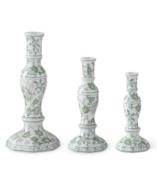 Green & White Floral Ceramic Taper Candleholders - Sold Individually
