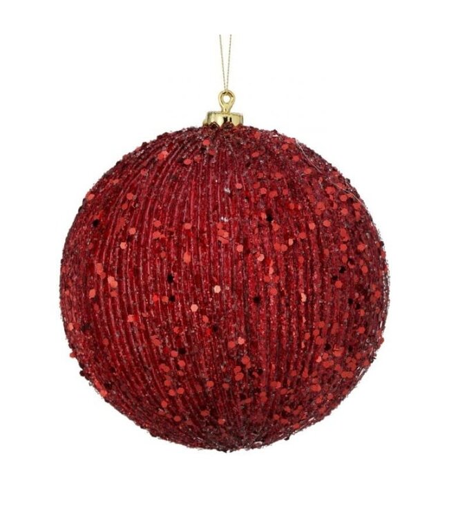 6" Beaded Metalic Ridged Ball Ornament