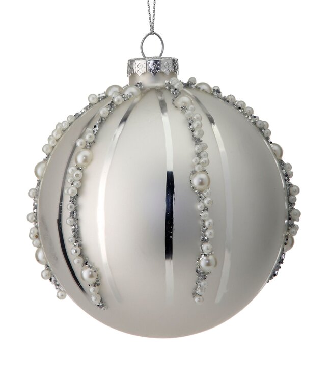 4" Glass Pearl Bead Stripe Ball Ornament