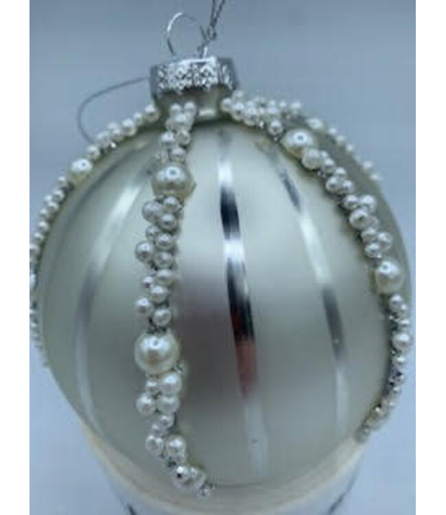 4" Glass Pearl Bead Stripe Ball Ornament