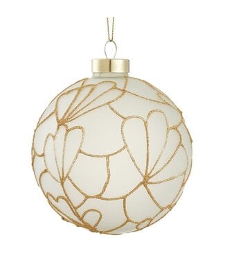 4” Glittered Tiffany Lamp Pattern Glass Ball Ornament Frosted Gold