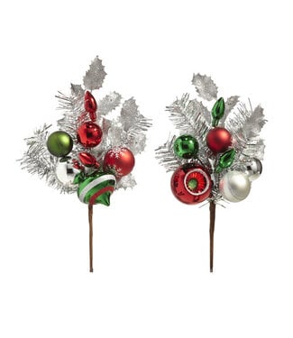 16" Silver Tinsel Ornament Pick
