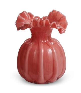 9" Pink Ruffle Vase