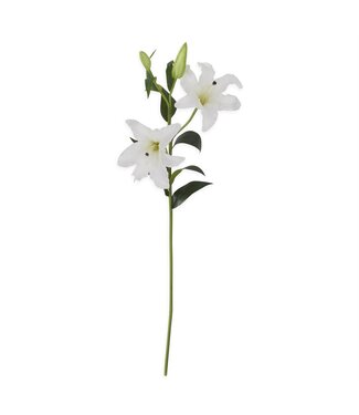 35 Inch White Real Touch Lily Stem with 3 Blooms & 2 Buds