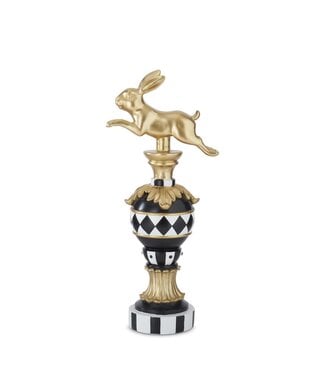 16.75 Inch Gold Black & White Prancing Easter Bunny Finial