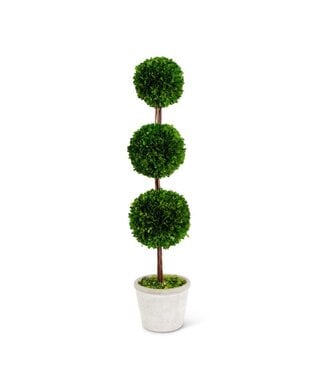 37.5 Inch Preserved Boxwood Triple Ball Topiary in Whitewashed Pot