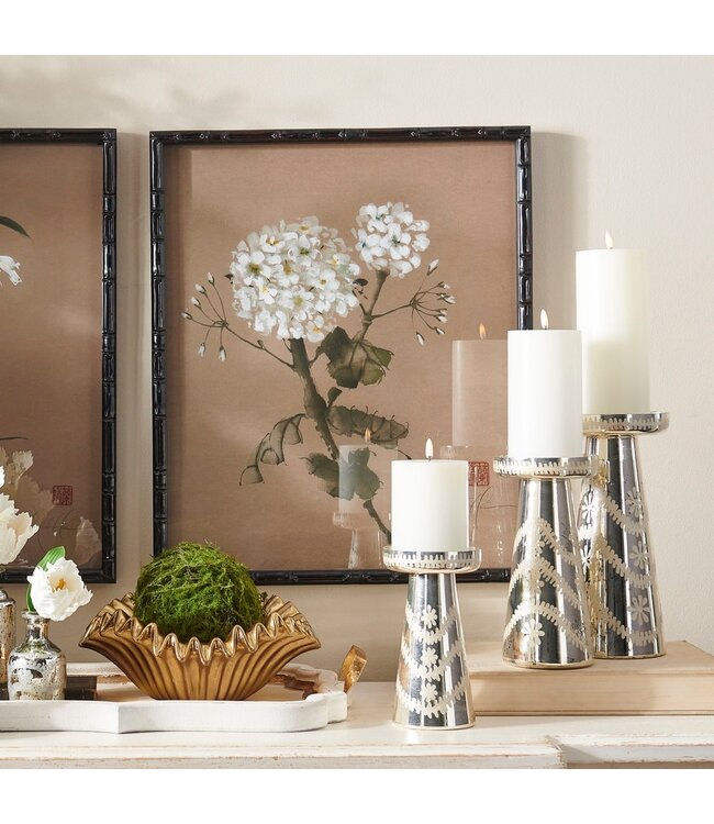 Etched Silver Mercury Glass Candle Holders - Sold Individually