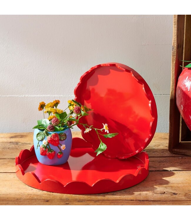 Round Red Scalloped Tray - Sold Individually