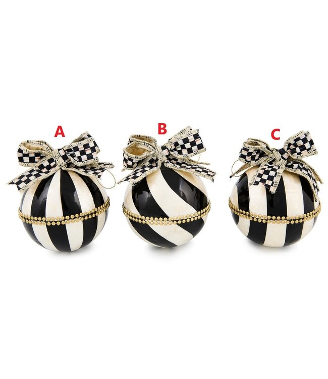 MACKENZIE CHILDS Courtly Noel Stripe Capiz Ball Ornament - Sold Individually