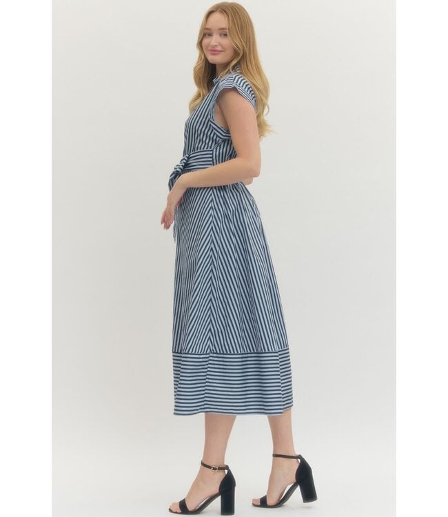 Donna Striped Cap Sleeve Midi Dress