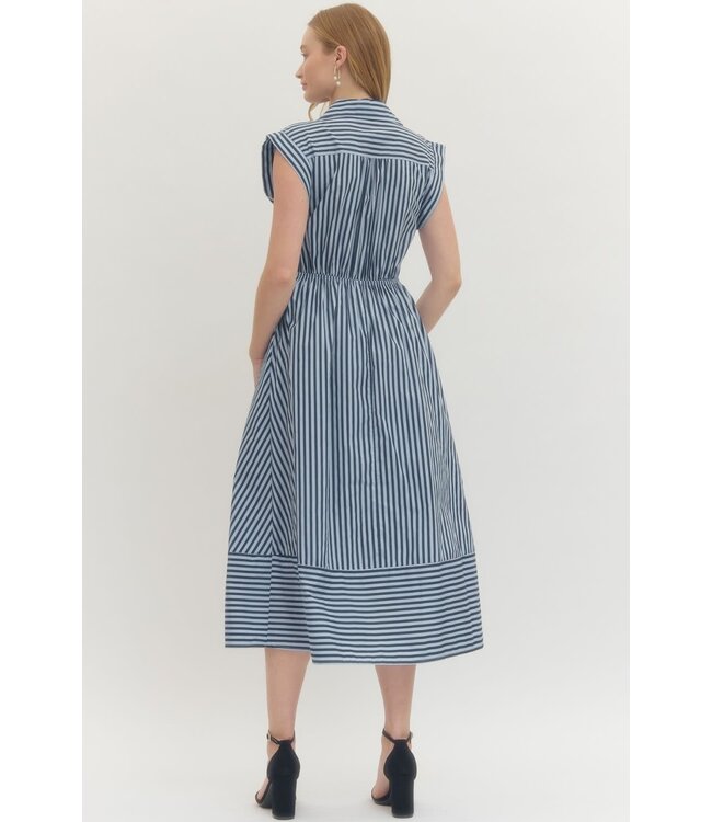 Donna Striped Cap Sleeve Midi Dress