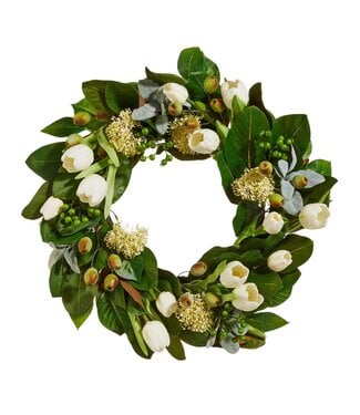 25" Tulip and Mixed Greenery Wreath