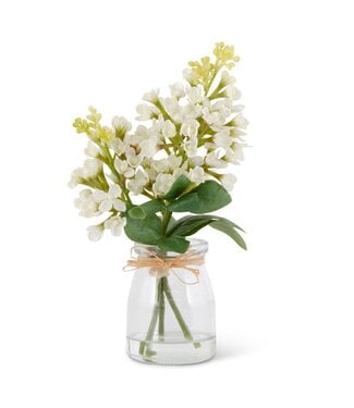 9.25 Inch White Lilac Premade in Glass Vase with Faux Water