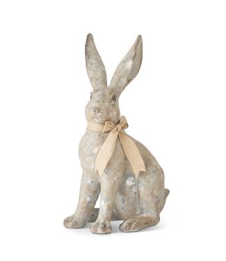 34 Inch Distressed Gray Sitting Rabbit with Burlap Bow