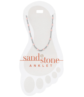 Silver Petite Pink Beaded Chain Sand & Stone Anklet