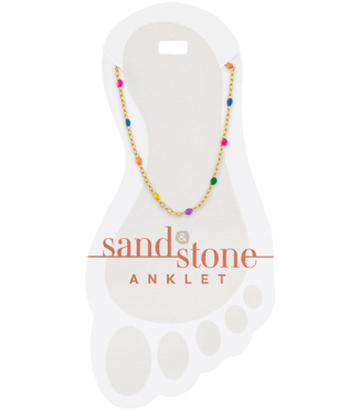 Gold Petite Rainbow Beaded Chain Sand & Stone Anklet