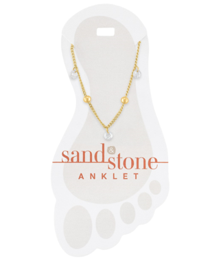 Gold Ball & CZ Dangle Sand & Stone Anklet