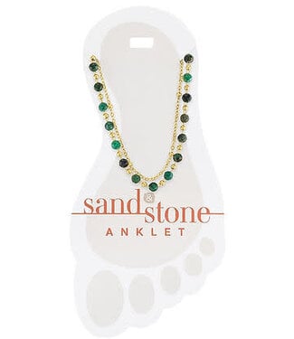 Gold Green Beaded Duo Strand Sand & Stone Anklet