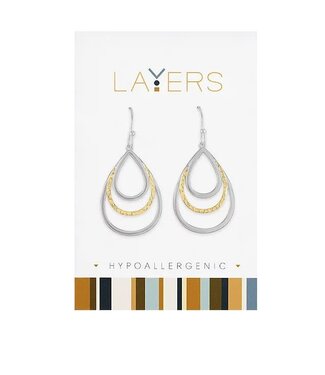 Silver Two-Toned Triple Teardrop Dangle Layers Earrings