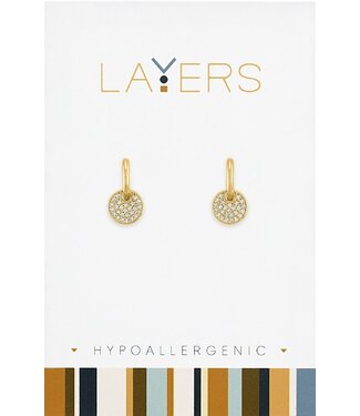 Gold CZ Coin Huggie Layers Earrings