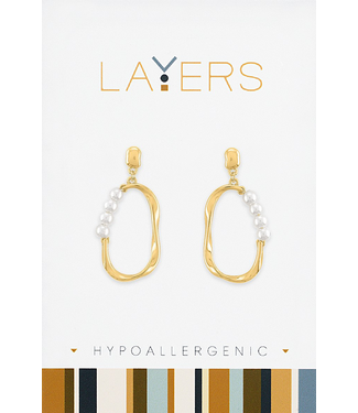 Gold Organic Pearl Dangle Layers Earrings