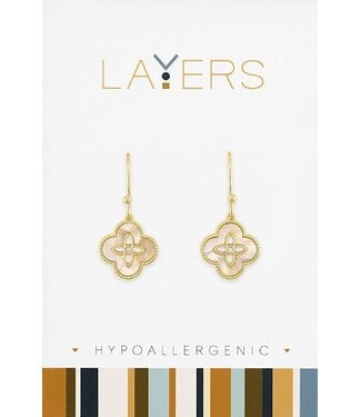 Gold Seashell Quatrefoil Dangle Layers Earrings