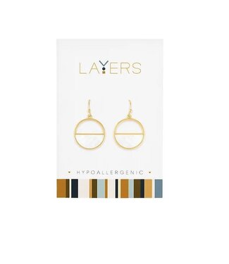 Gold Half Stone Circle Dangle Layers Earrings