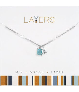 Silver Light Sapphire & Teardrop Dangle Layers Necklace