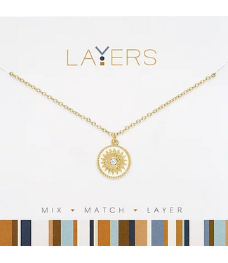 Gold White Starbust Coin Layers Necklace