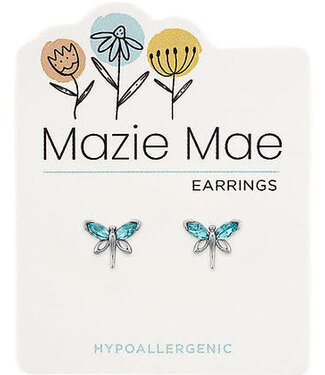 Silver Aquamarine Dragonfly Stud Mazie Mae Earring