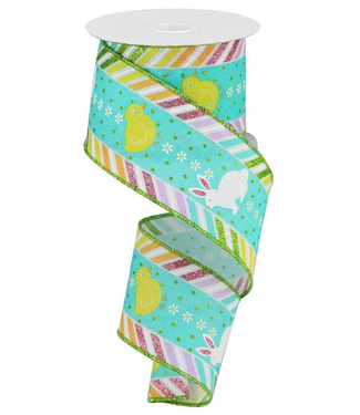 2.5"X10yd Chick/Bunny/Diagonal Brdr/Ryl Ribbon